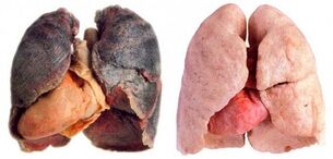 smoker and healthy lungs